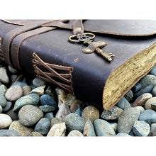 Load image into Gallery viewer, Antique Leather Journal with Key - Handmade Deckle Edge Vintage Paper