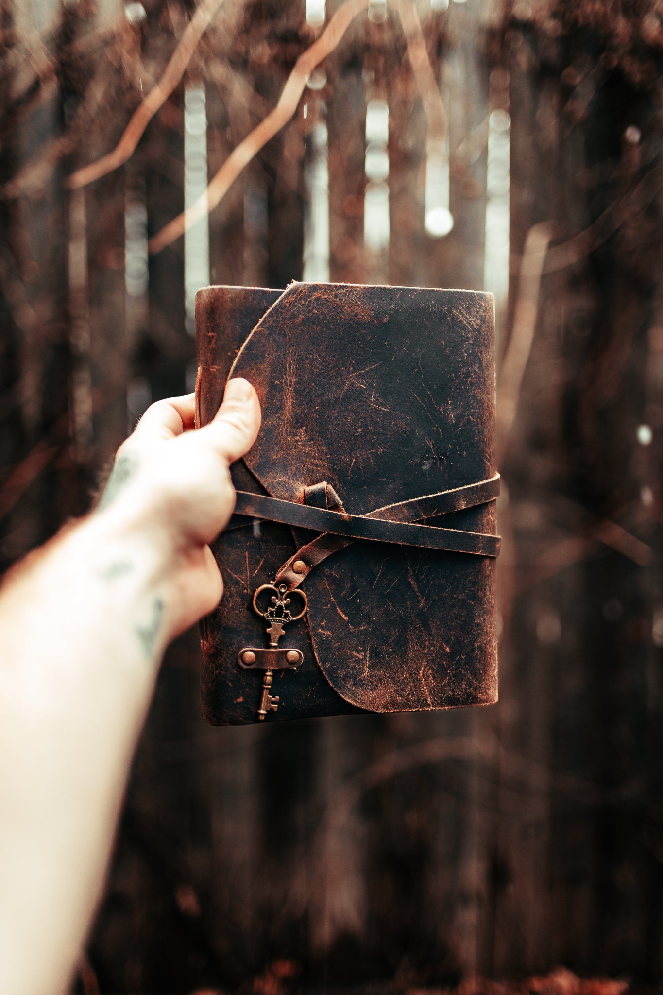 Brown key leather journal lifestyle