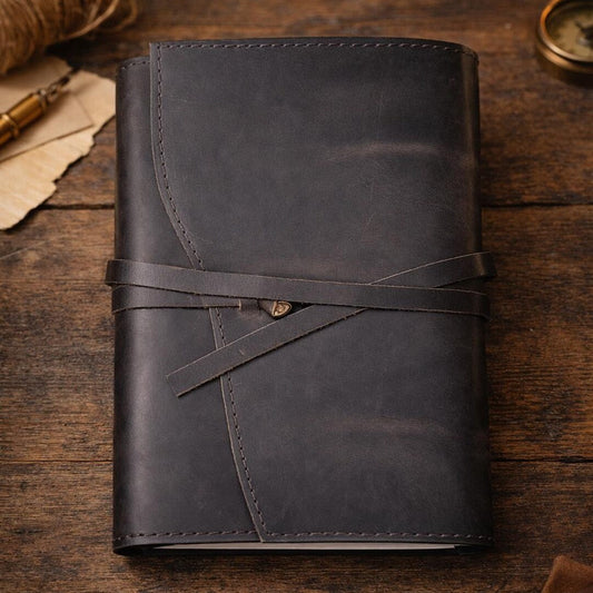 Refillable leather journal open showing pages