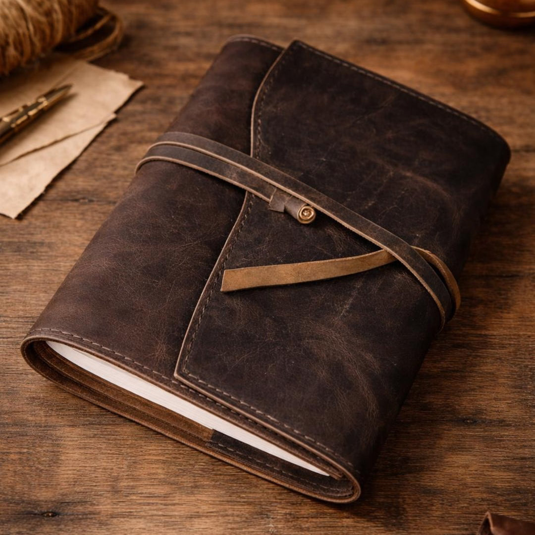 Refillable full grain leather journal, A5 size