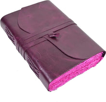 Load image into Gallery viewer, PURPLE LEATHER JOURNAL Handmade Vintage Pink Deckle Edge Unlined Paper