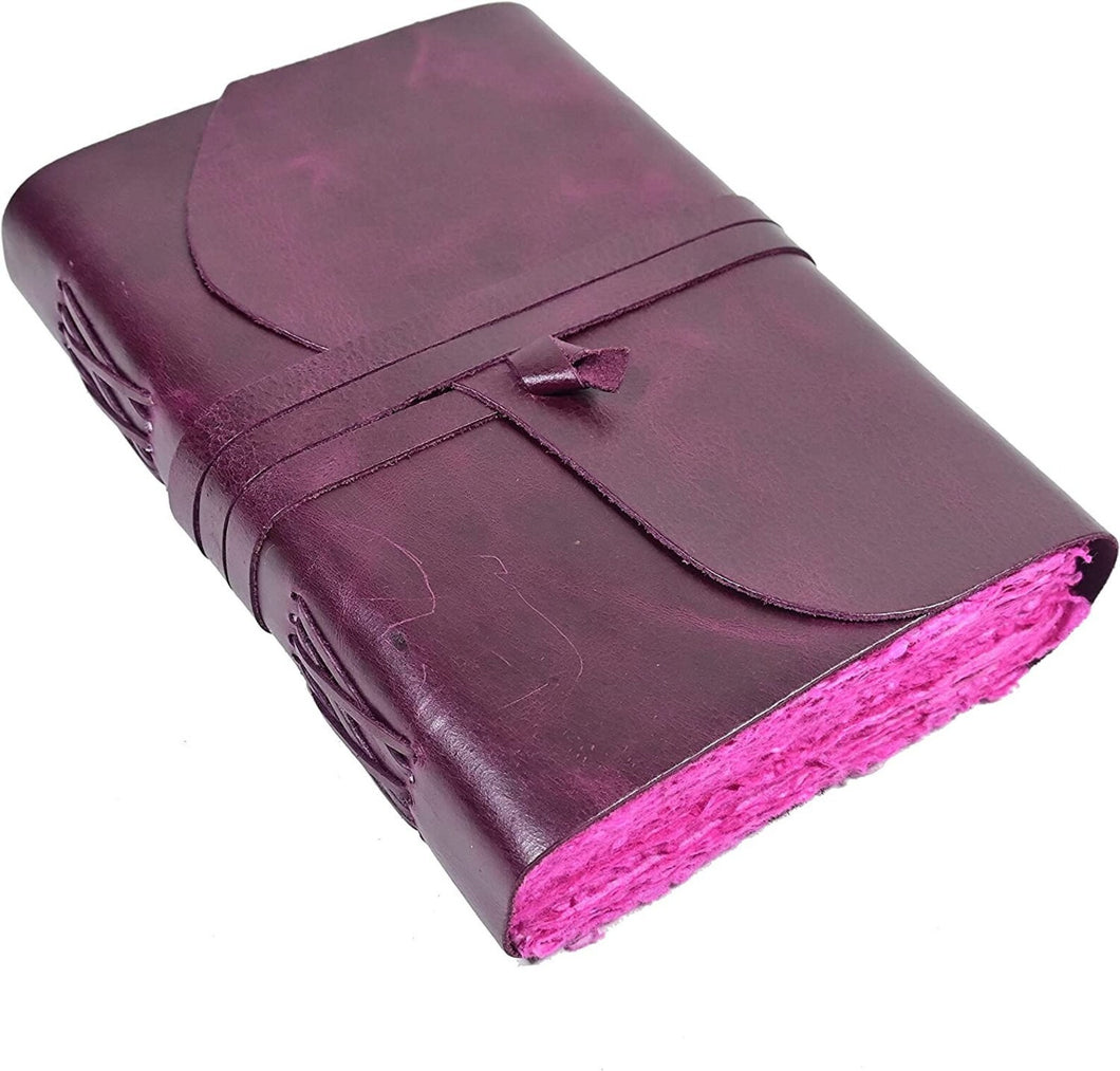 PURPLE LEATHER JOURNAL Handmade Vintage Pink Deckle Edge Unlined Paper