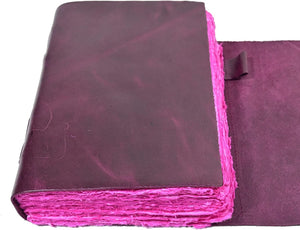 PURPLE LEATHER JOURNAL Handmade Vintage Pink Deckle Edge Unlined Paper