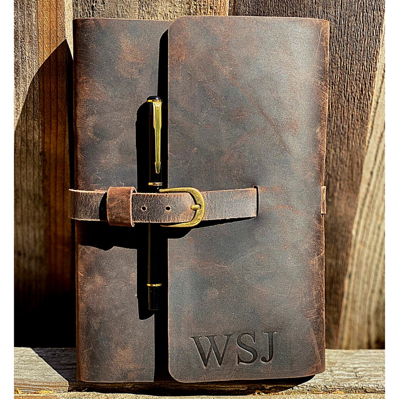 Refillable Leather Journal Gift Set — Full Grain Leather, Rustic