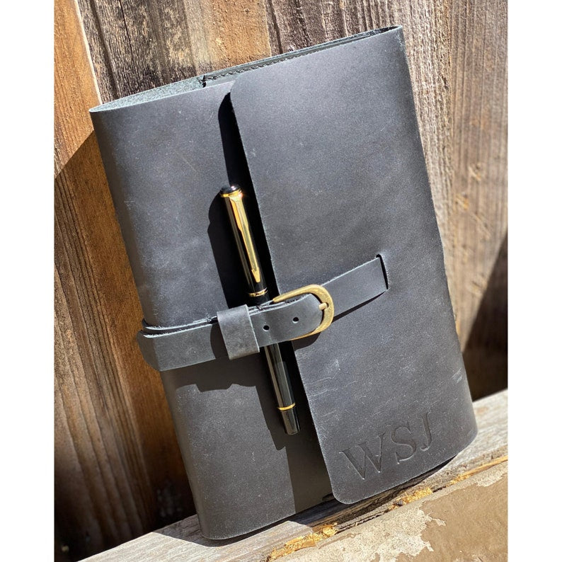 Leather journal gift set in black box