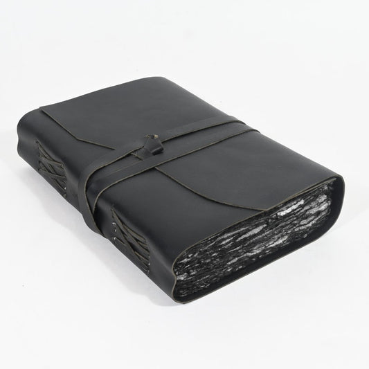 Black leather journal with leather tie closure