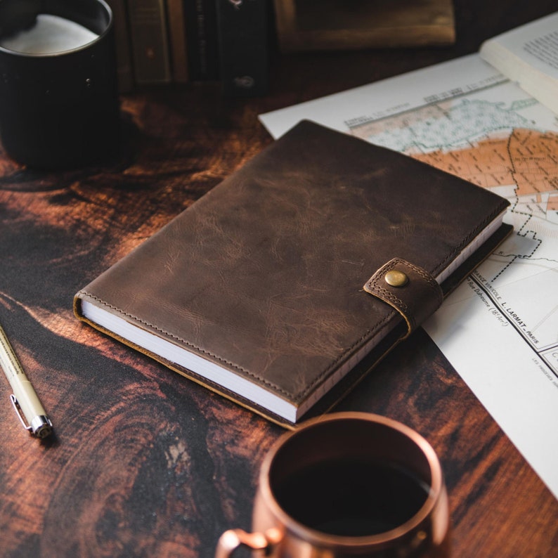 Walnut leather journal cover with refillable A5 insert