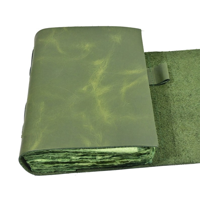 Green leather journal size options