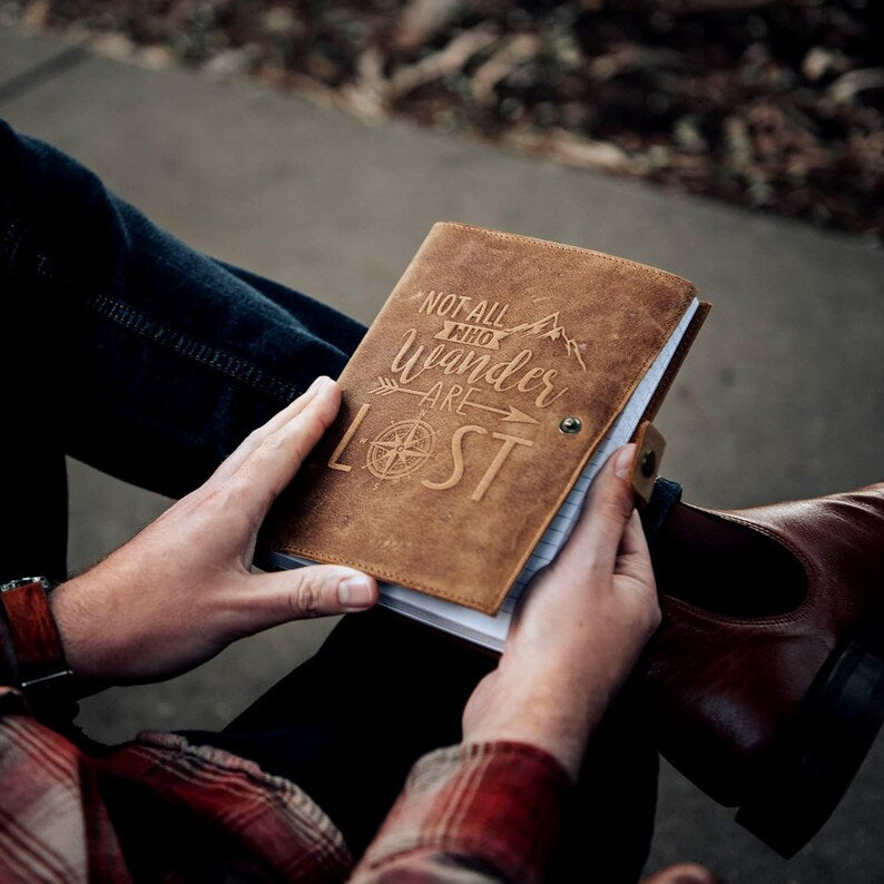 Travel journal leather cover detail
