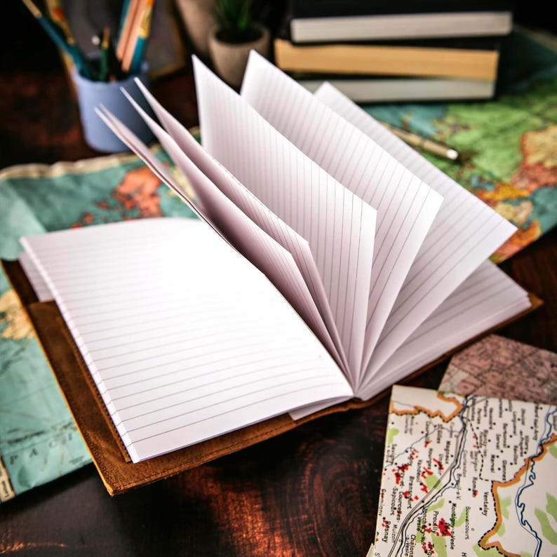 Leather journal pages detail