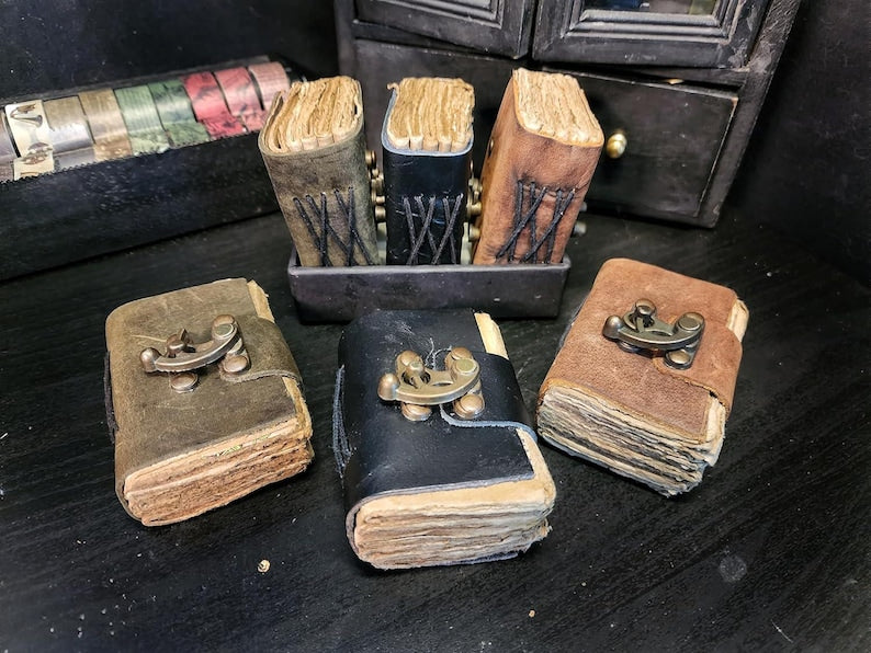 Mini leather journals set of 3 vintage brown