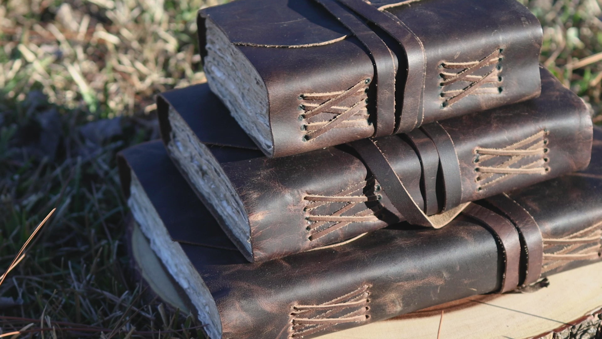 Brown vintage leather journal with blank deckle edge cotton paper pages