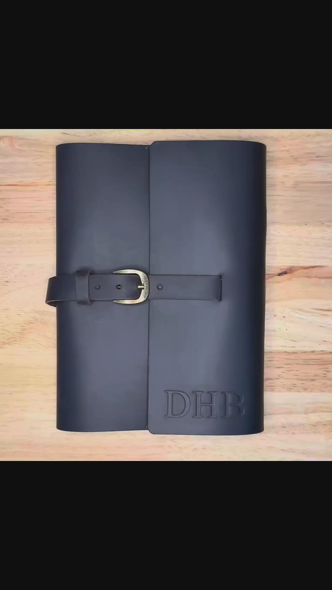 Refillable leather journal gift set unboxing — black gift box, luxury pen, and rustic brown full grain leather cover