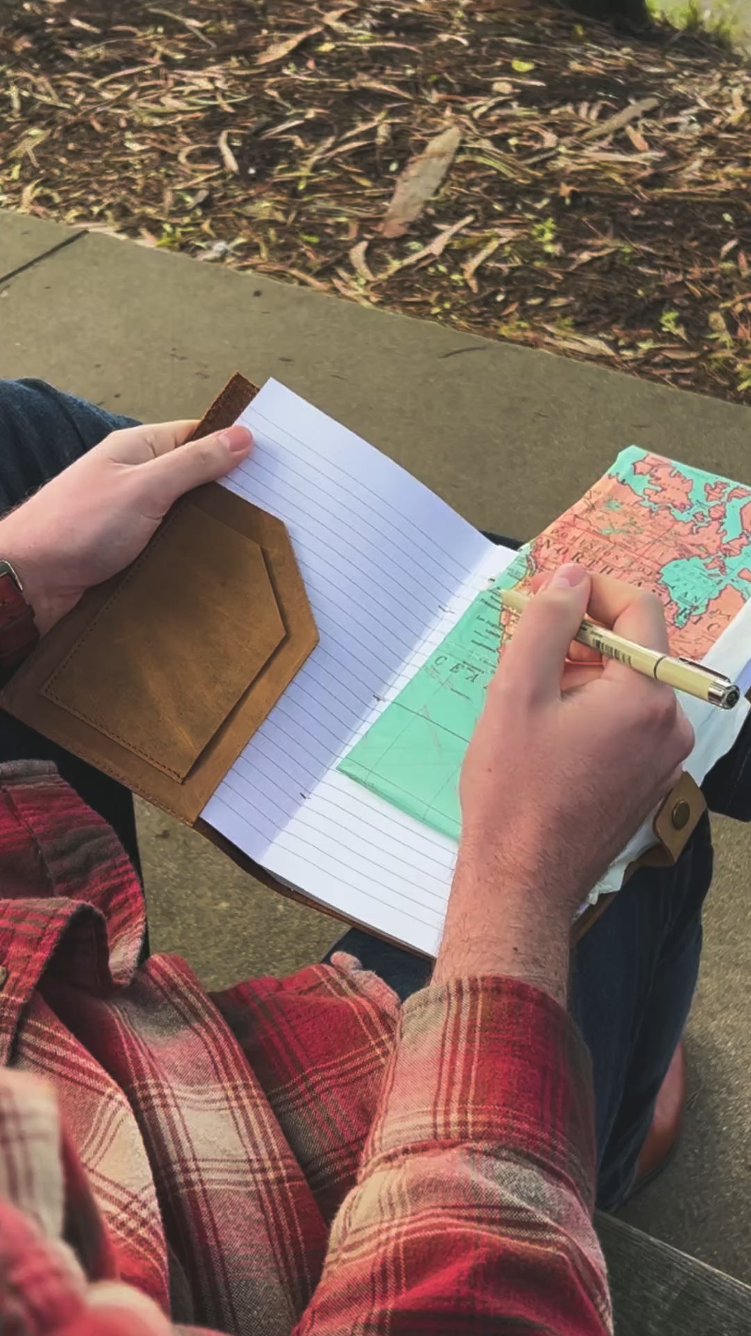 Refillable leather travel journal with soft genuine leather cover and lined A5 insert