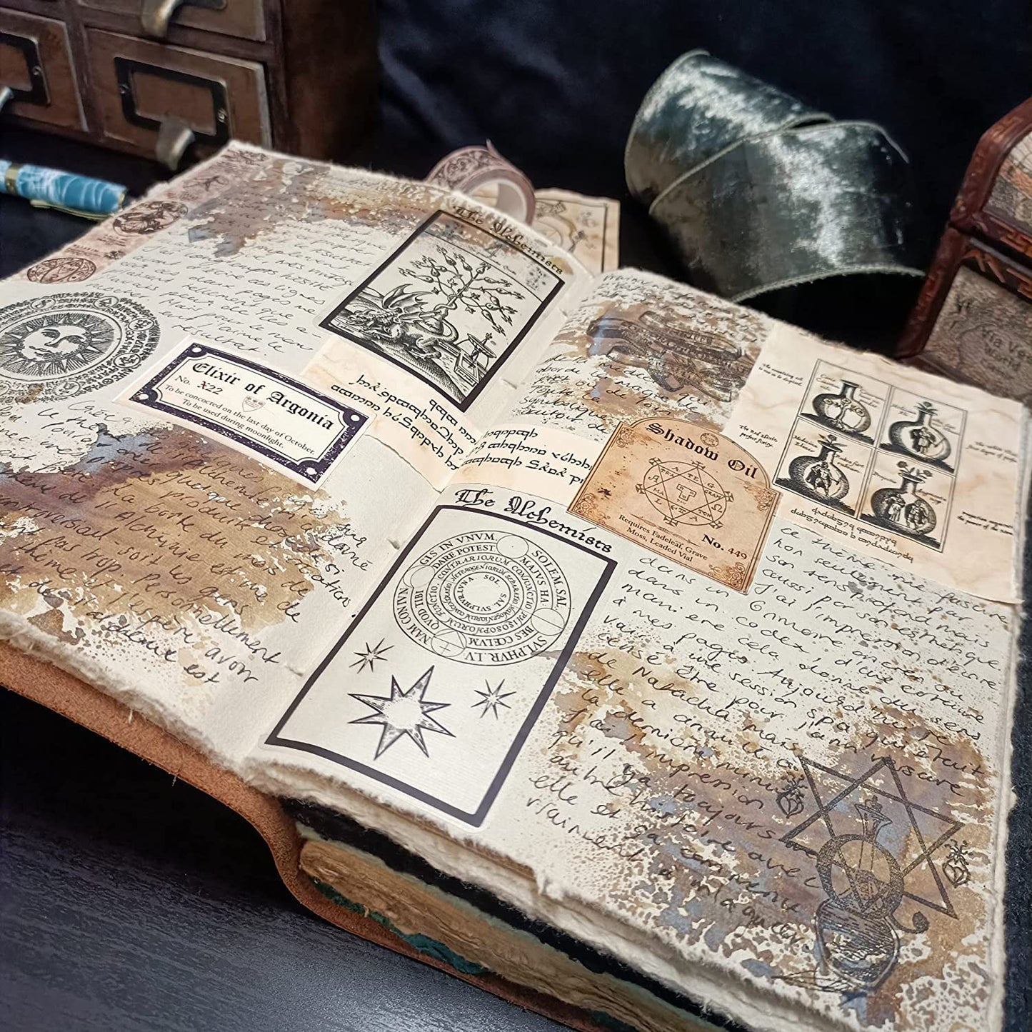 Vintage leather scrapbook open style pages