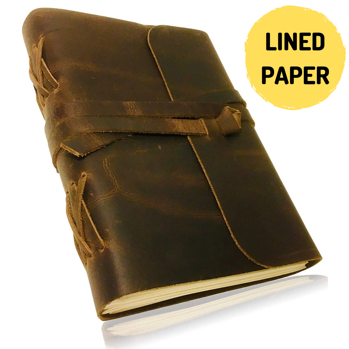 LEATHER JOURNAL Lined Paper - for Men and Women (7"x5") | Soft Rustic Leather | Thick Paper | Best for Travel Diary to Write in