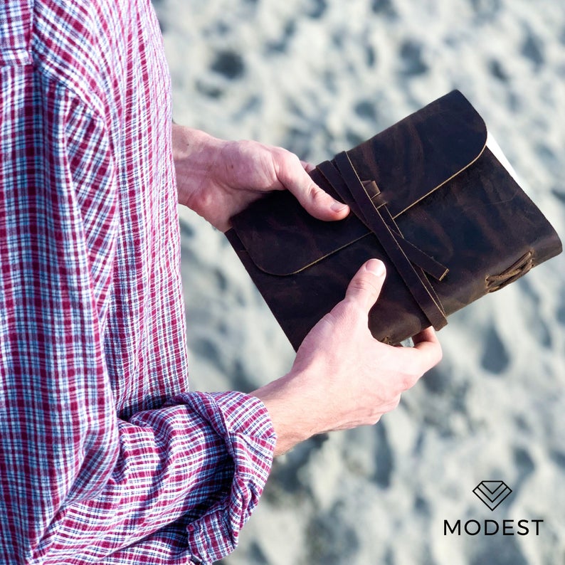 LEATHER JOURNAL Lined Paper - for Men and Women (7"x5") | Soft Rustic Leather | Thick Paper | Best for Travel Diary to Write in