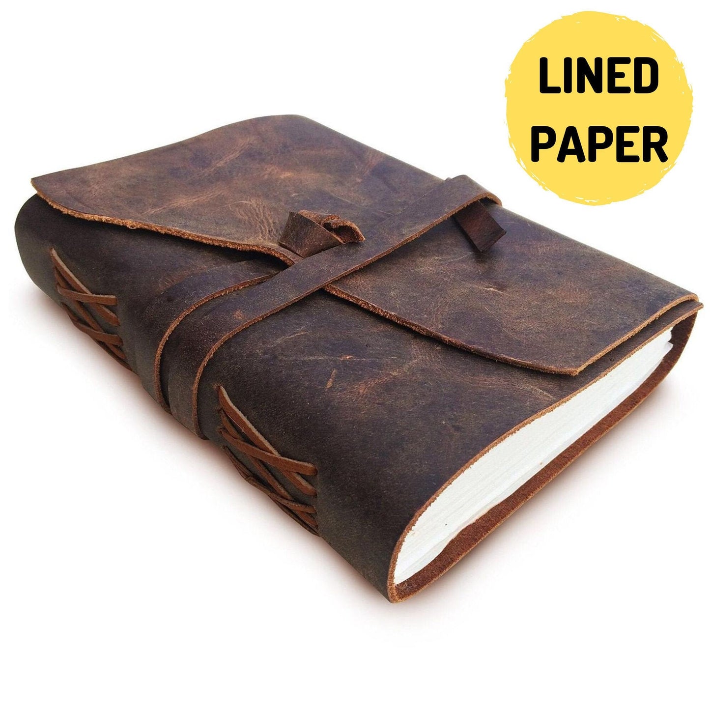 LEATHER JOURNAL Lined Paper - for Men and Women (7"x5") | Soft Rustic Leather | Thick Paper | Best for Travel Diary to Write in