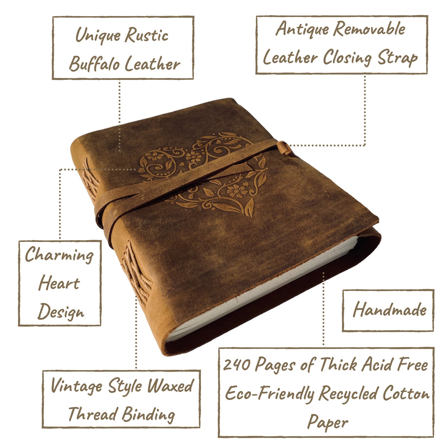 Rustic heart leather journal as a gift