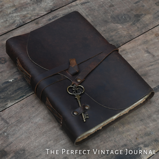 Vintage leather journal with multi-colored handmade pages