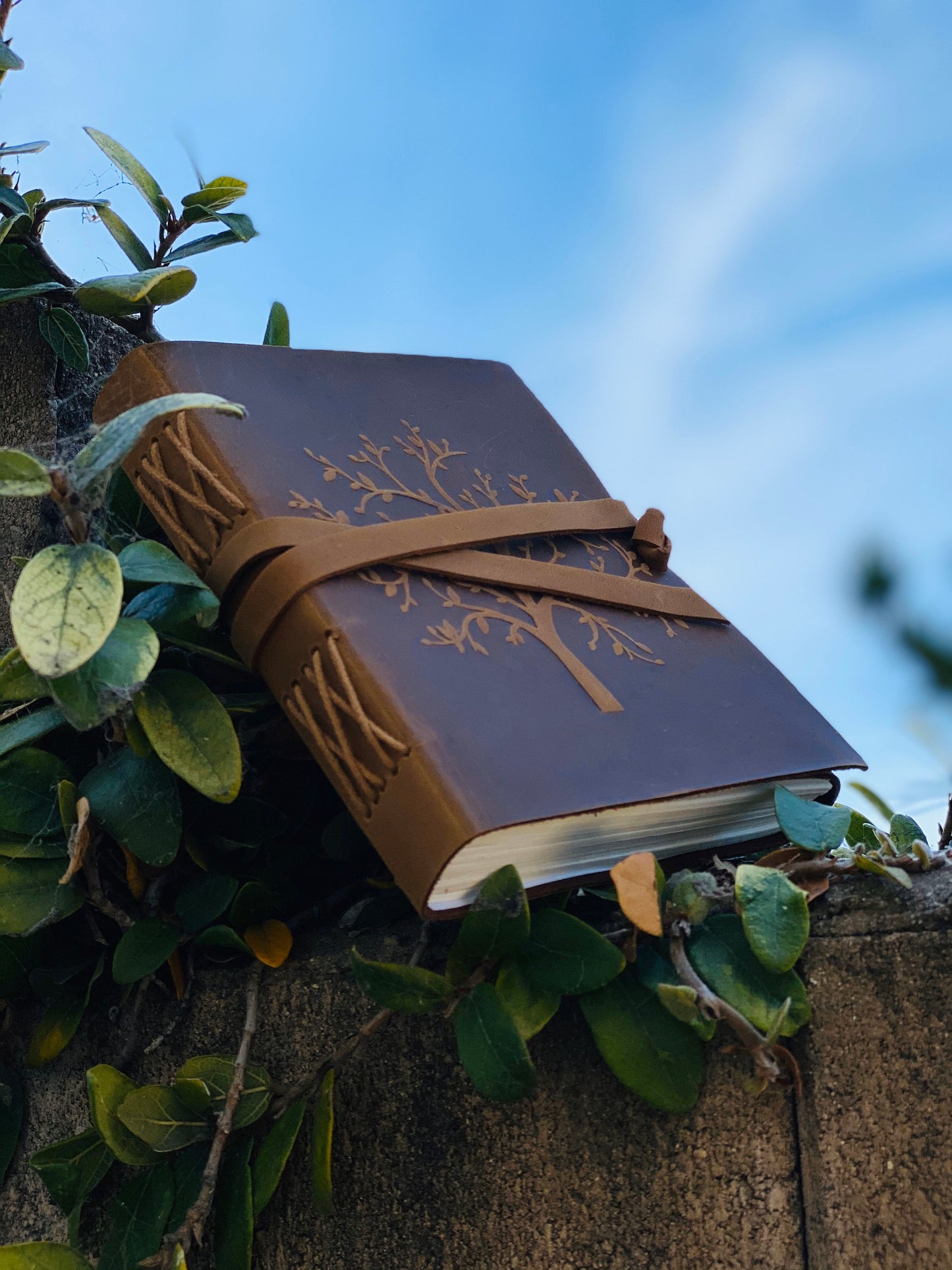 Tree of Life leather journal cover detail