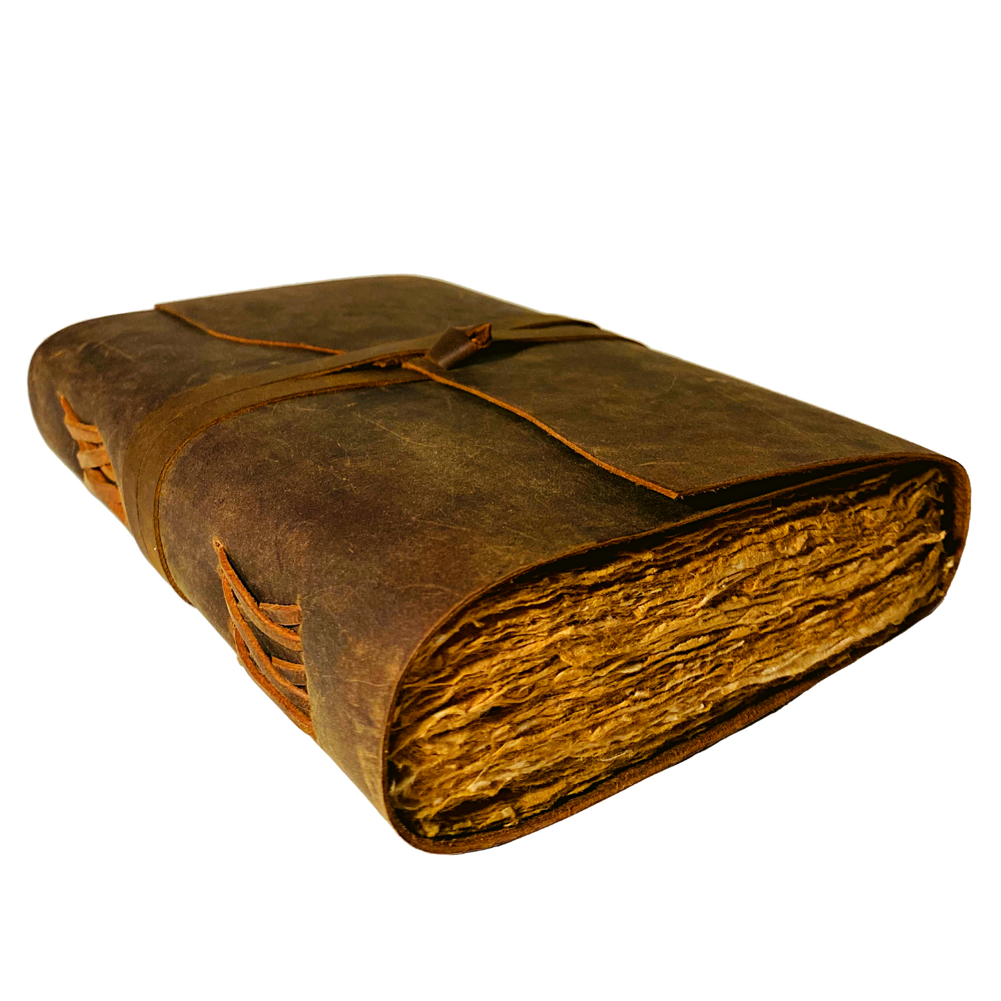Brown vintage leather journal with blank deckle edge pages