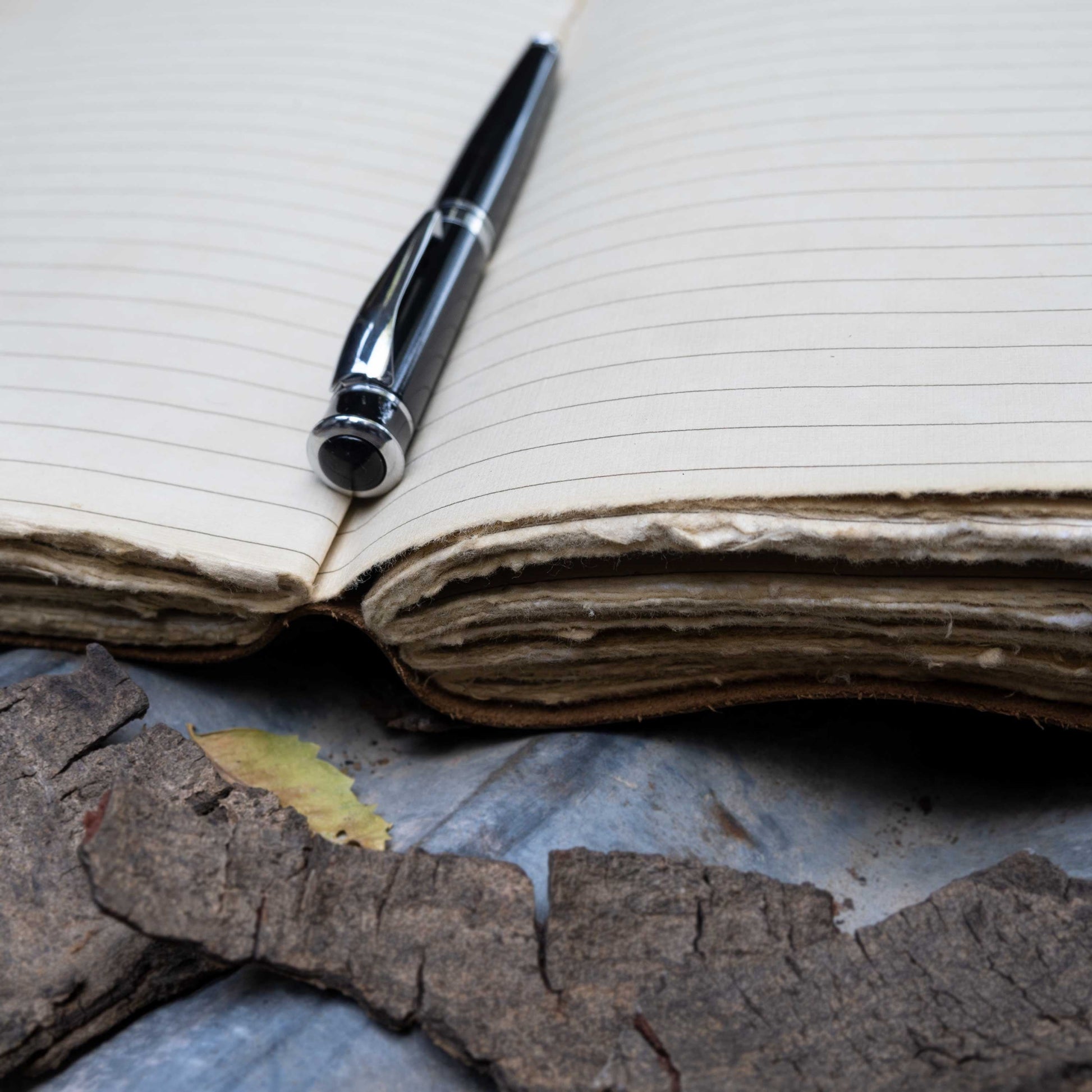 Brown lined leather journal lifestyle