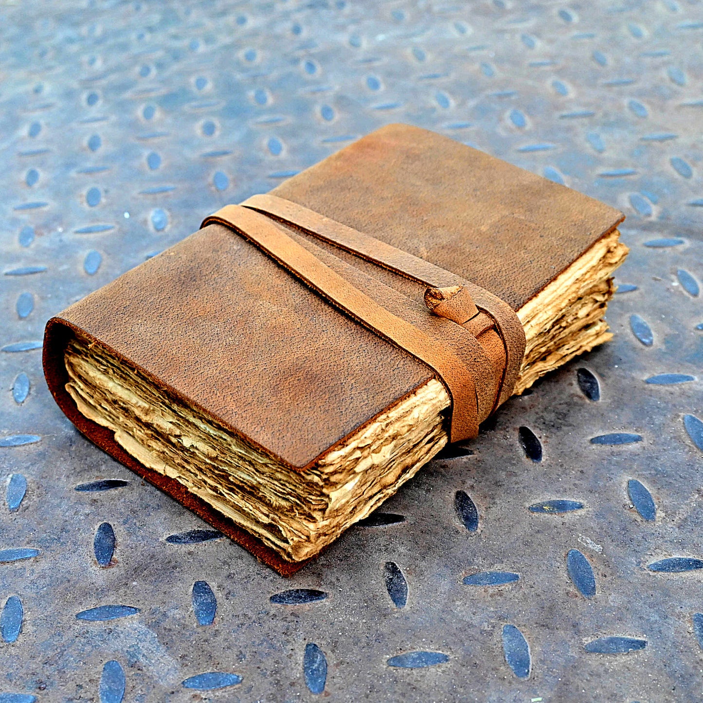 Tan leather journal cover texture detail