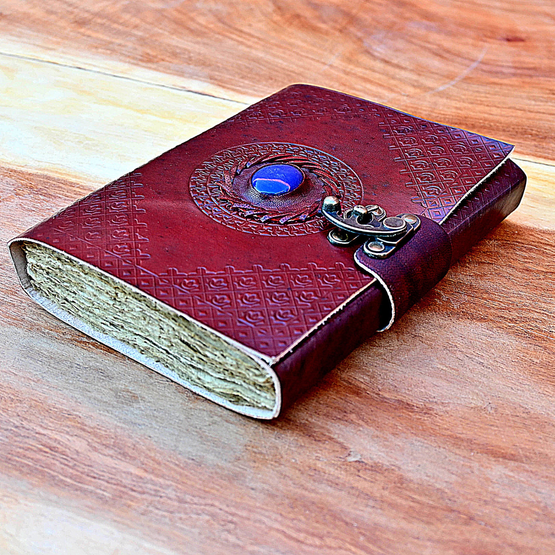 Leather journal stone lock closure detail
