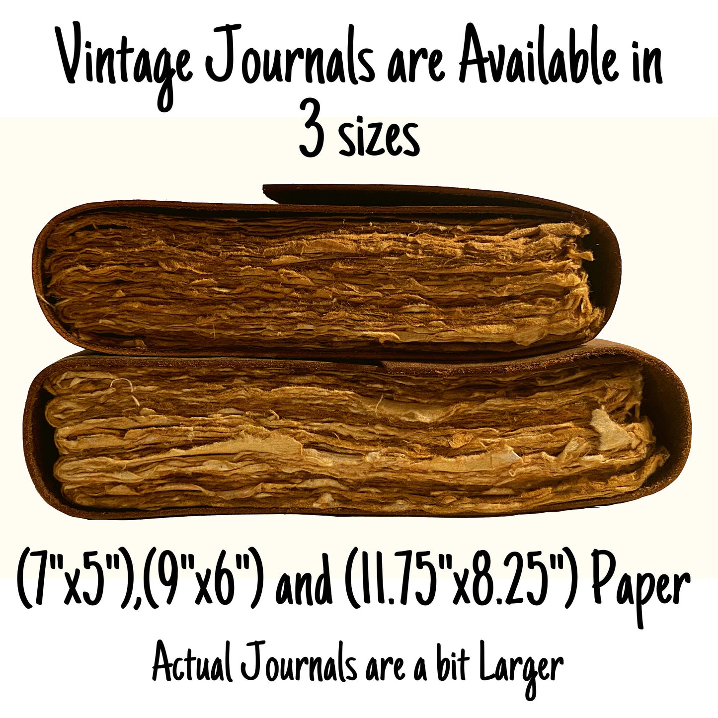 Handmade brown leather journal pages