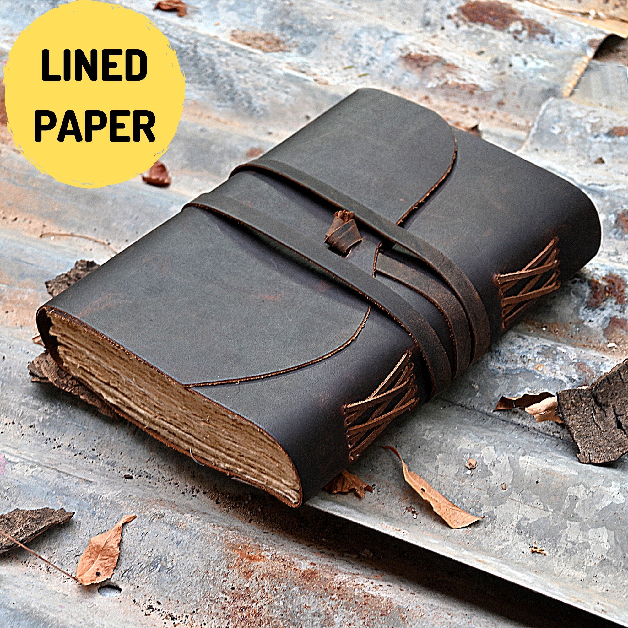 Refillable Leather Journal (Lined Paper) - Genuine Leather by